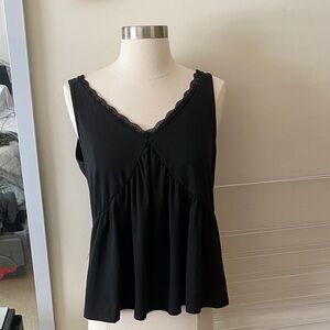 Black Lace Trim Tank Top